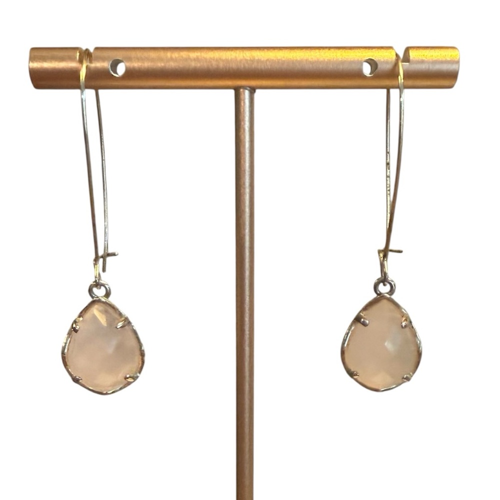 Vintage Kendra Scott Rose Quartz Teardrop Gold Dangle Earrings w/ Dustbag